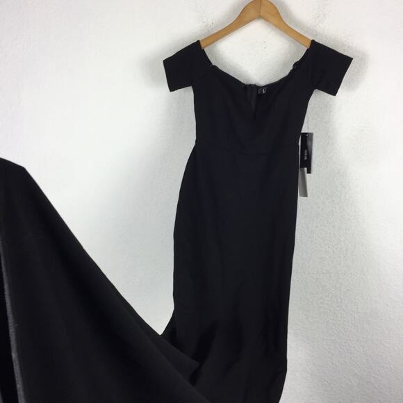 NWT Lulus Lynne Black Off-the-Shoulder Stretch Crepe Maxi Dress Gown XS - Picture 11 of 13